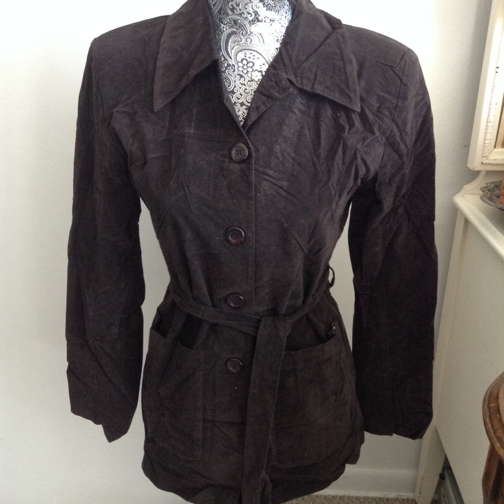 HIGHWAY BROWN FAUX SUEDE BELTED JACKET, S NWOT